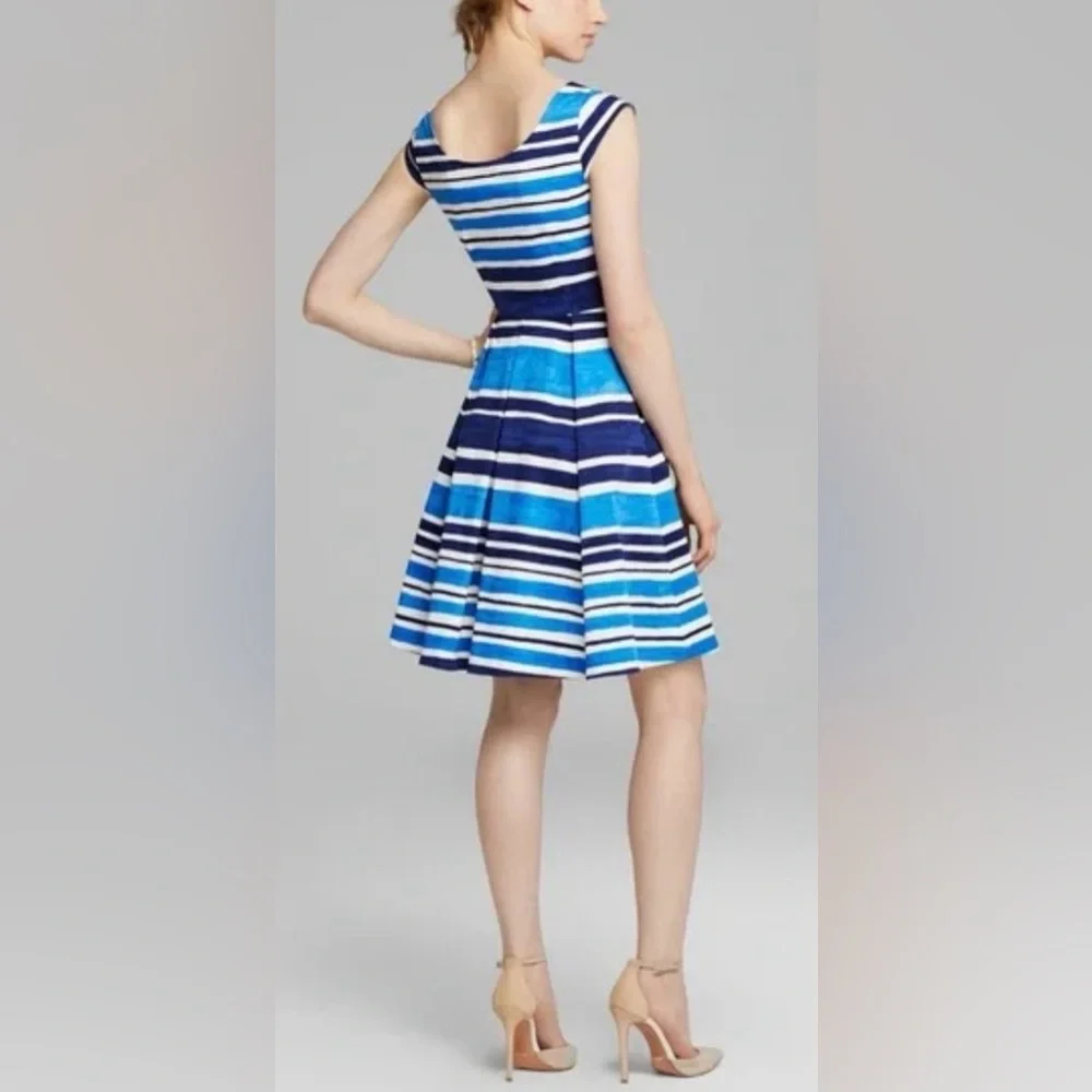 Kate Spade New York “Mariella” Striped Dress with Pleated Flare Skirt - Blue - 4